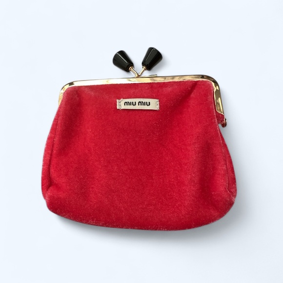 Miu Miu Handbags - Miu Miu Peach Read Velour Kiss Lock Coin Purse New In a box